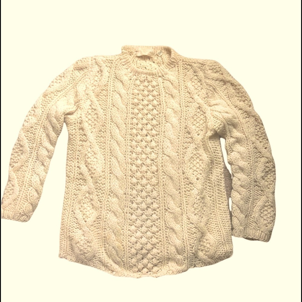 VTG Carol Brent Chunky Italian Wool Cable Knit ItFisherman Sweater Sz L Gold